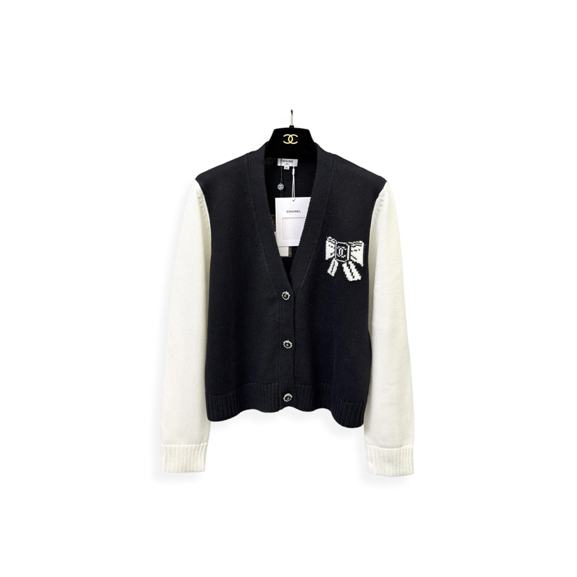 CHANEL BOW-KNIT V-NECK CARDIGAN